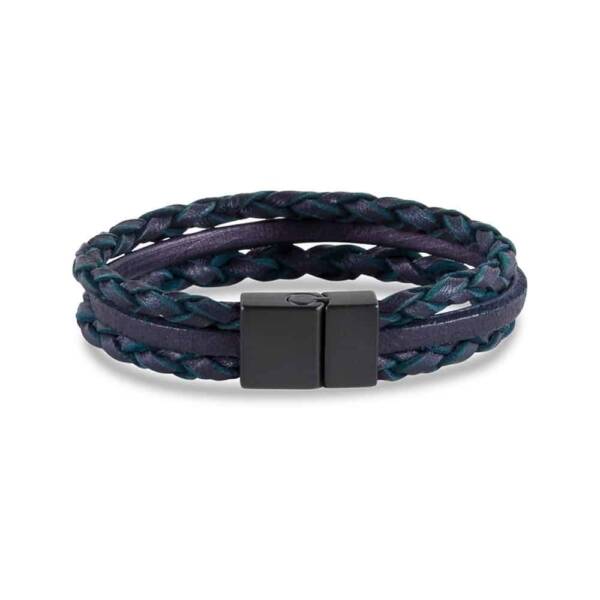 Three-Band Navy Blue & Green Leather Bracelet