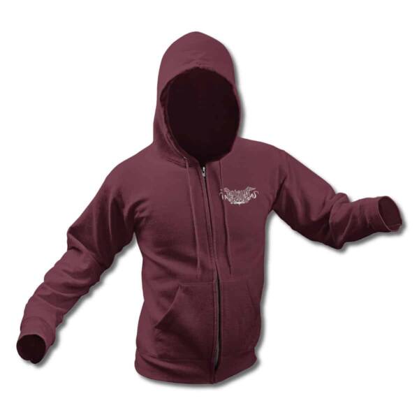 Arkona Zip Up Hoodie, Arkona Logo Claret Red Zipper Hooded Sweatshirt