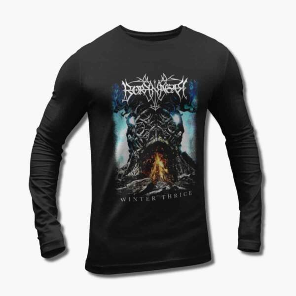 Borknagar Band Long Sleeve T-Shirt, Borknagar Winter Thrice Artwork Black Longsleeve Tee Shirt, Folk Metal, Black Metal Merchandise