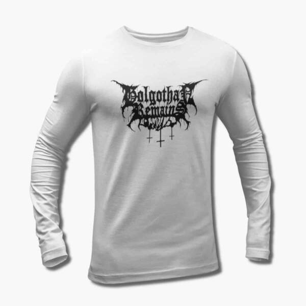 Golgothan Remains Band Long Sleeve T-Shirt, Golgothan Remains Logo White Longsleeve Tee Shirt, Death Metal Merchandise