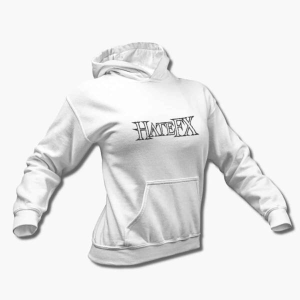 Hate FX Band Hoodie, Hate FX Logo White Hooded Sweatshirt, Experimental Thrash Metal, Groove Metal Merchandise