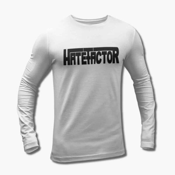 Hate Factor Band Long Sleeve T-Shirt, Hate Factor Logo White Longsleeve Tee Shirt, Death Metal, Thrash Metal Merchandise