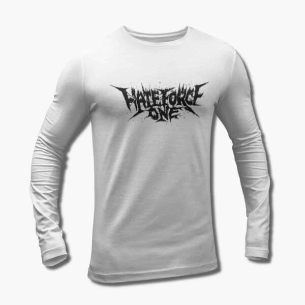 Hate Force One Band Long Sleeve T-Shirt, Hate Force One Logo White Longsleeve Tee Shirt, Death Metal, Thrash Metal Merchandise