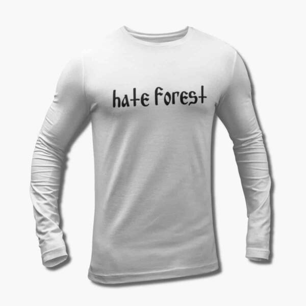 Hate Forest Band Long Sleeve T-Shirt, Hate Forest Logo White Longsleeve Tee Shirt, Black Metal, Ambient Metal Merchandise
