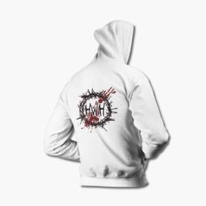 Hate World Hero Zip Up Hoodie, Hate World Hero Logo White Zipper Hooded Sweatshirt, Metalcore Band, Finland, Back