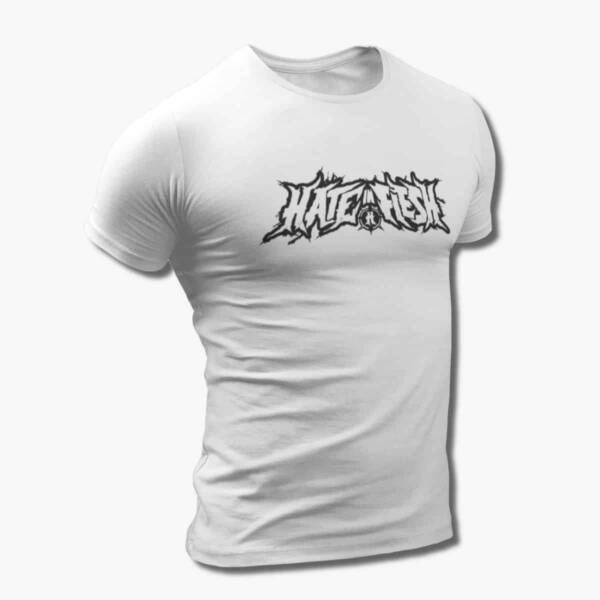 Hate in Flesh Band T-Shirt, Hate in Flesh Logo White Tee Shirt, Melodic Death Metal Merchandise