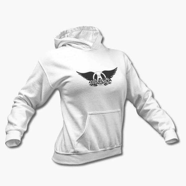 Aerosmith Hoodie, Aerosmith Logo Artwork White Hooded Sweatshirt