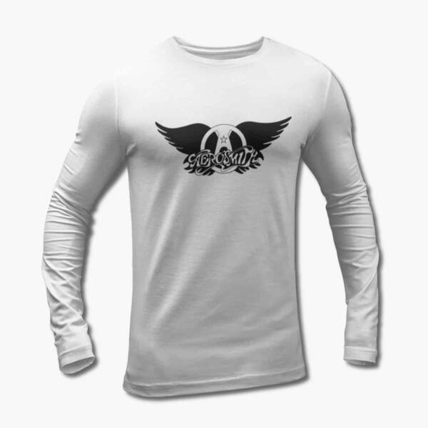 Aerosmith Long Sleeve T-Shirt, Aerosmith Logo Artwork White Longsleeve Tee Shirt
