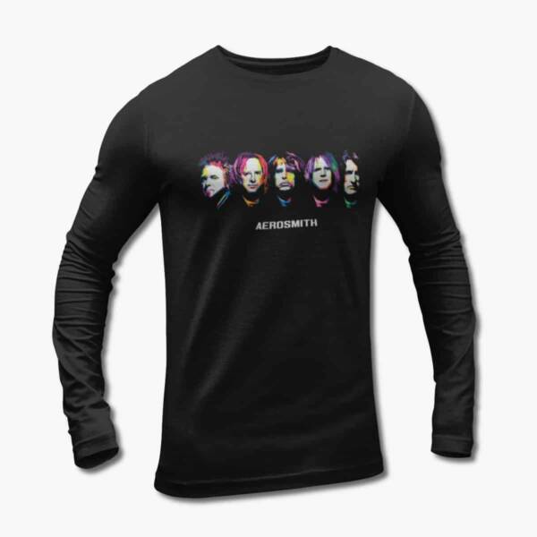 Aerosmith Long Sleeve T-Shirt, Aerosmith Members Artwork Black Longsleeve Tee Shirt