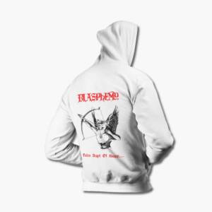 Blasphemy Zip Up Hoodie, Blasphemy Fallen Angel of Doom White Zipper Hooded Sweatshirt, Black Metal, Death Metal, Canada, Back