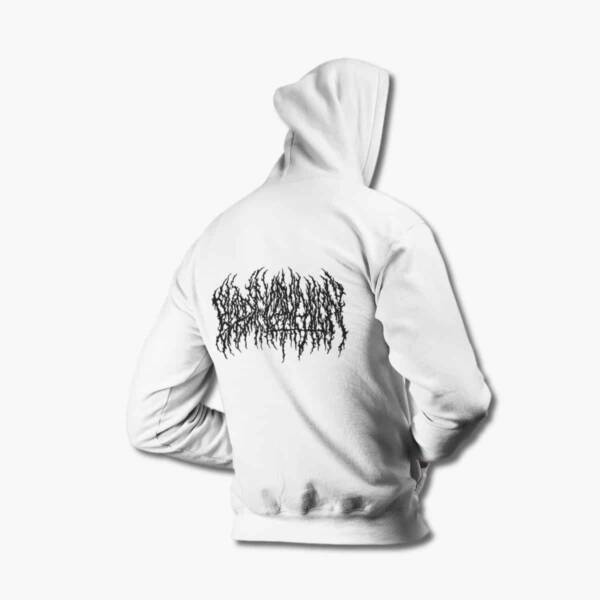 Blood Incantation Zip Up Hoodie, Blood Incantation Logo White Zipper Hooded Sweatshirt, Death Metal, United States, Back