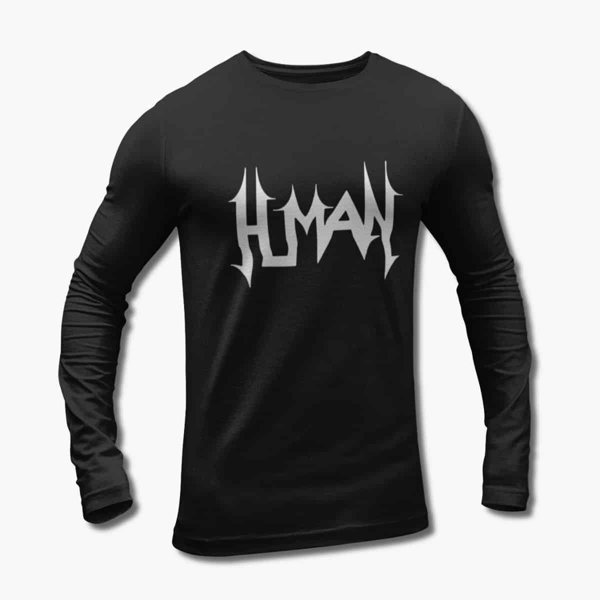 Human Long Sleeve T-Shirt, Human Logo Black Longsleeve Tee Shirt, Technical Death Metal, Death Metal, Italy, front