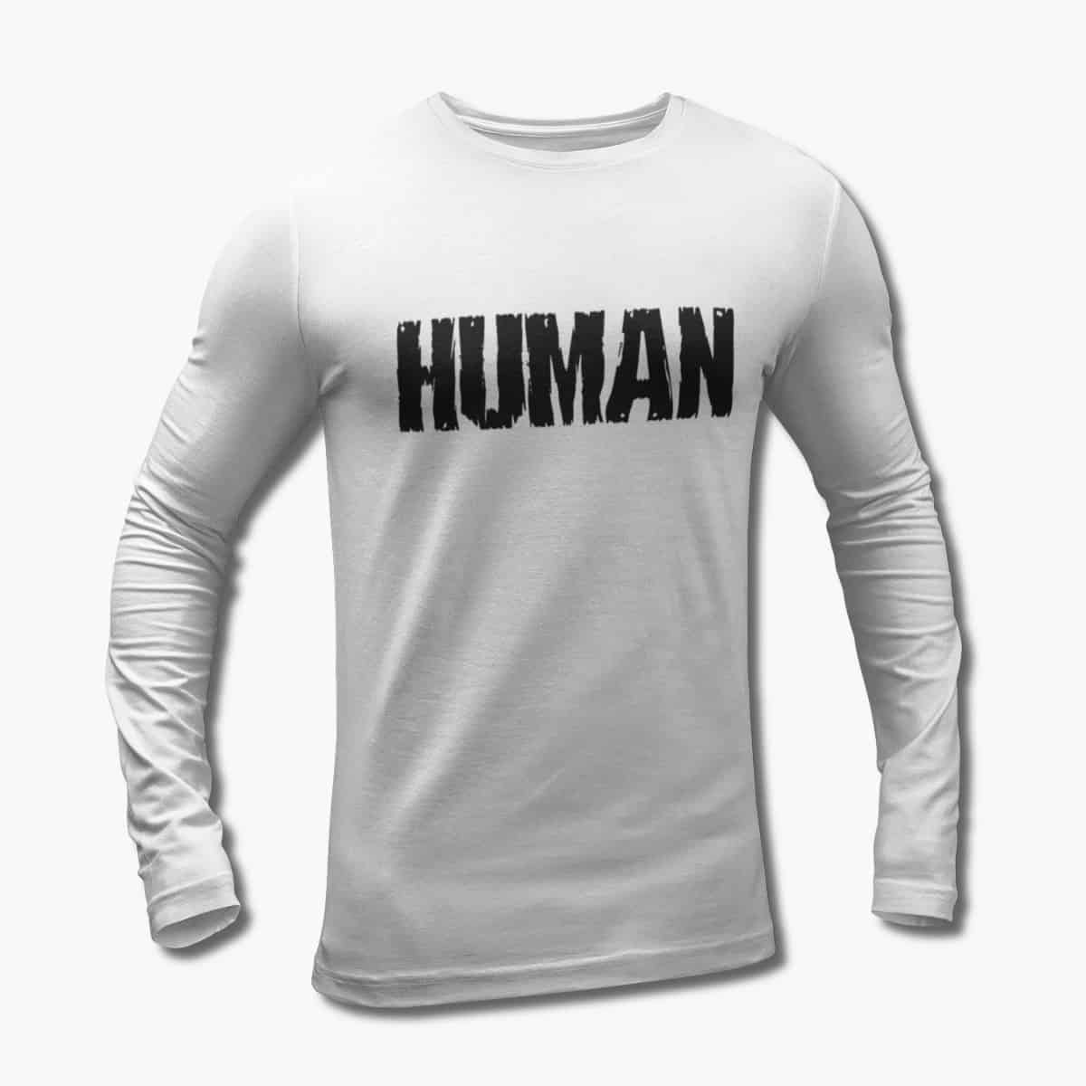 Human Long Sleeve T-Shirt, Human Logo White Longsleeve Tee Shirt, Thrash Metal, Spain, front