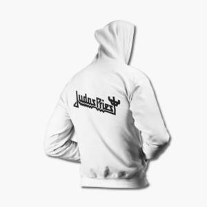 Judas Priest Zip Up Hoodie, Judas Priest Logo White Zipper Hooded Sweatshirt