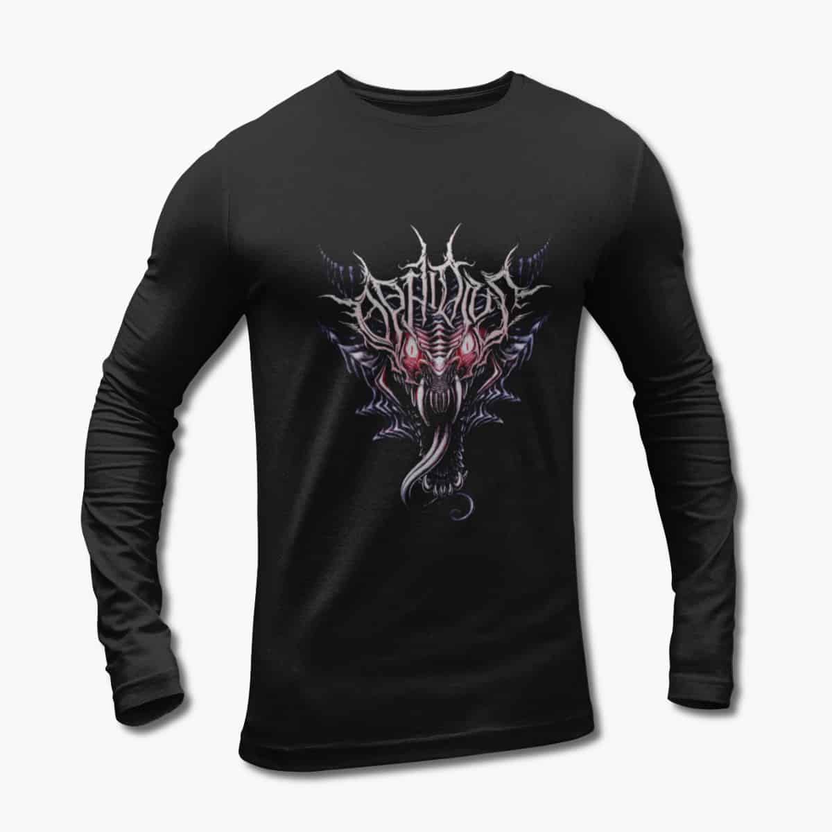 Ophidius Long Sleeve T-Shirt, Ophidius The Throat of the World Longsleeve Artwork Black Tee Shirt