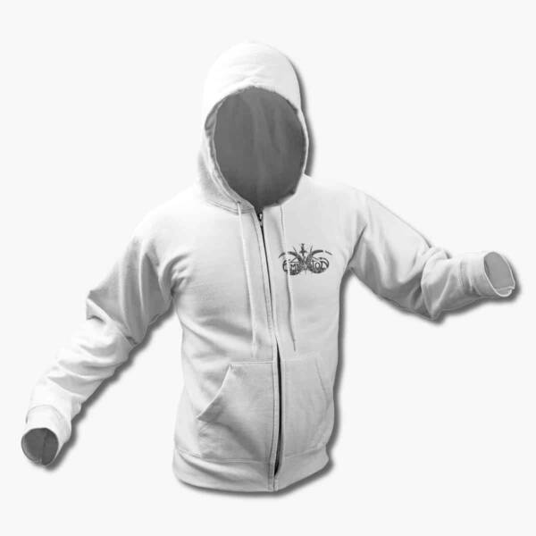 Amestigon Zip Up Hoodie, Amestigon Logo White Zipper Hooded Pullover