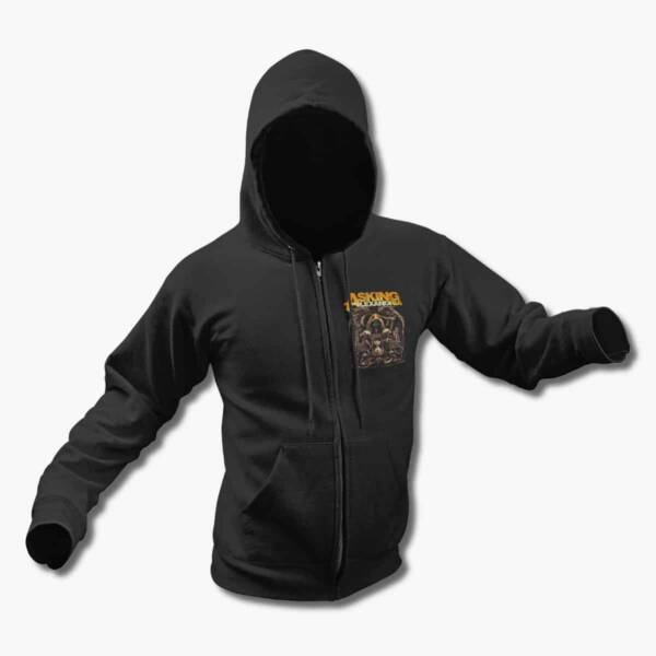 Asking Alexandria Zip Up Hoodie, Asking Alexandria Skull Artwork Black Zipper Hooded Pullover