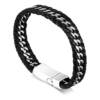 Black Genuine Leather Bracelet with Steel Component
