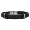 Black Genuine Leather Bracelet with Steel Component