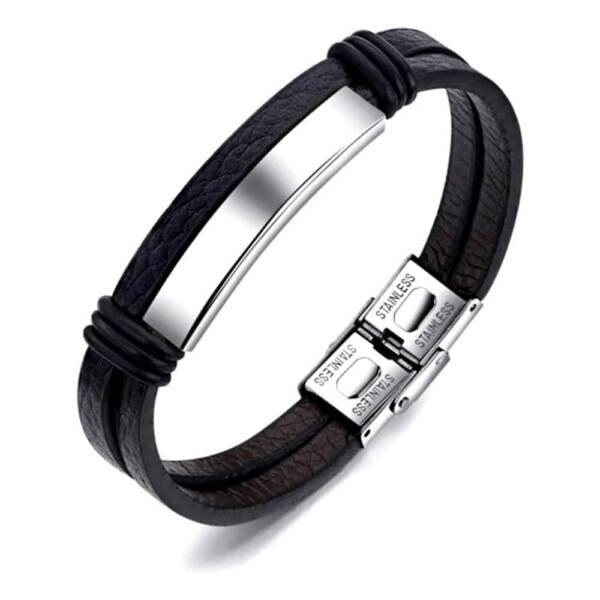 Genuine Leather Bracelet with Gray Steel Component
