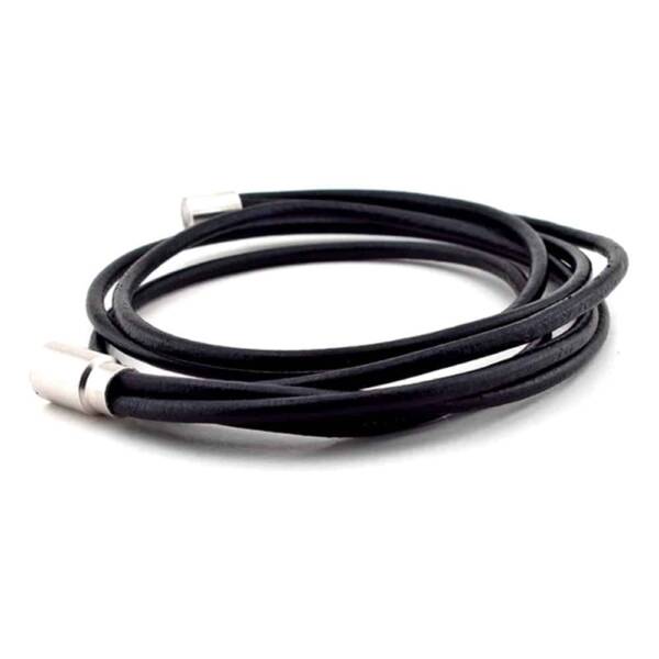 Double Row Wrap Black Color Leather Bracelet
