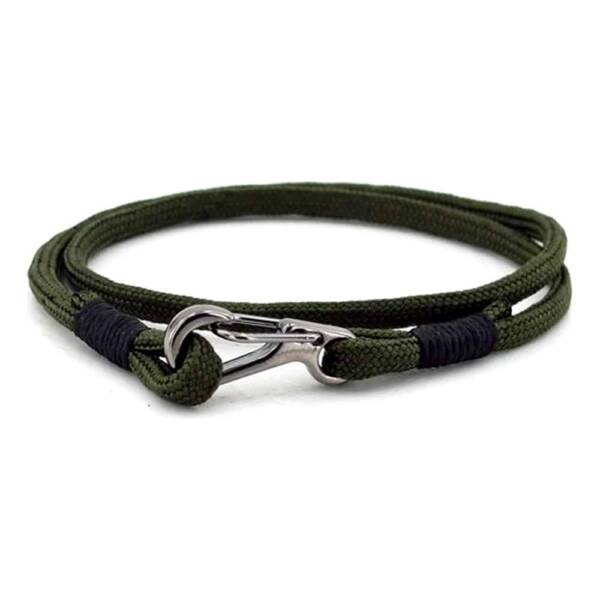 Wrap Paracord Bracelet with Metal Hook, Khaki Green