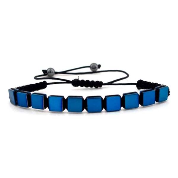 Square Blue Color Hematite Natural Stone, Braid Bracelet