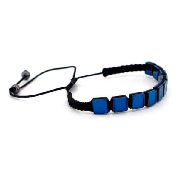 Square Blue Color Hematite Natural Stone, Braid Bracelet