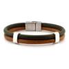 Khaki Green And Taba Colored Double Row Genuine Leather Bracelet