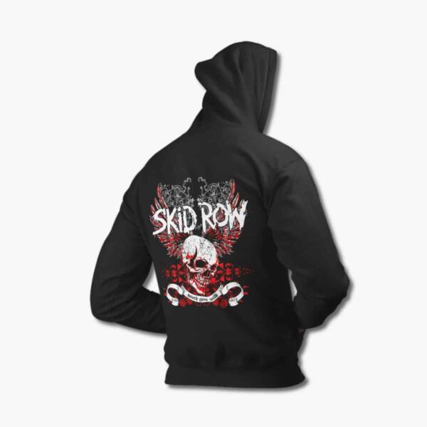Skid Row Band Hoodie, SkidRow Skull Artwork Black Hooded Sweatshirt