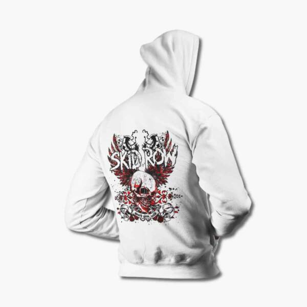 Skid Row Band Hoodie, SkidRow Skull Artwork White Hooded Sweatshirt