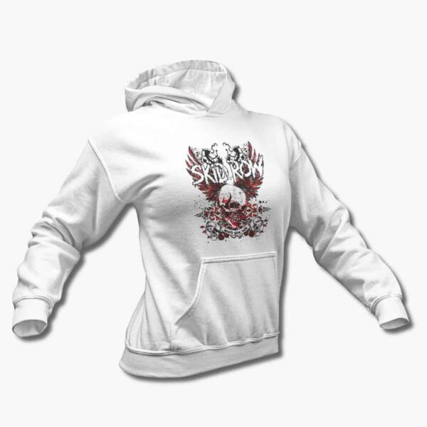 Skid Row Band Hoodie, SkidRow Skull Artwork White Hooded Sweatshirt