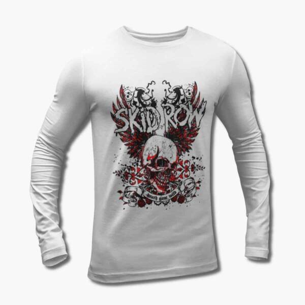 Skid Row Band Long Sleeve T-Shirt, SkidRow Skull Artwork White Longsleeve Tee Shirt