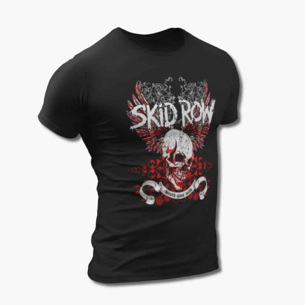 Skid Row Band T-Shirt, SkidRow Skull Artwork Black Tee Shirt