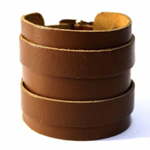 Double Arch, Thick, Brown Leather Unisex Bracelet