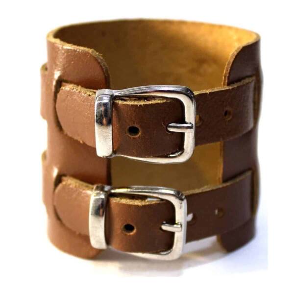 Double Arch, Thick, Brown Leather Unisex Bracelet - Image 2
