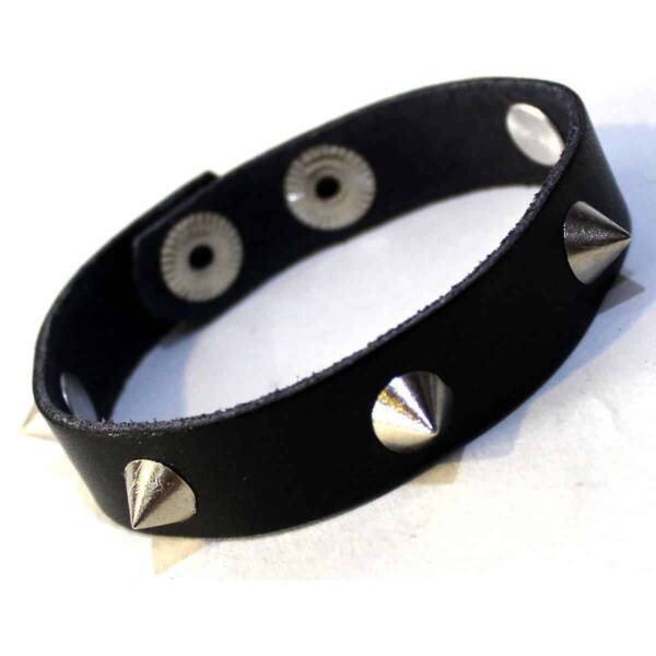 Spiked Thin Black Leather Unisex Bracelet
