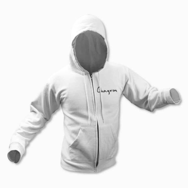 Chagrin Band Logo White Zip Up Hoodie, Black Metal Merchandise - Image 2