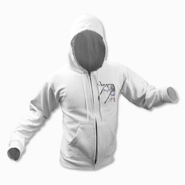 Chagrin Cold Emptiness White Zip Up Hoodie, Black Metal Merchandise - Image 2