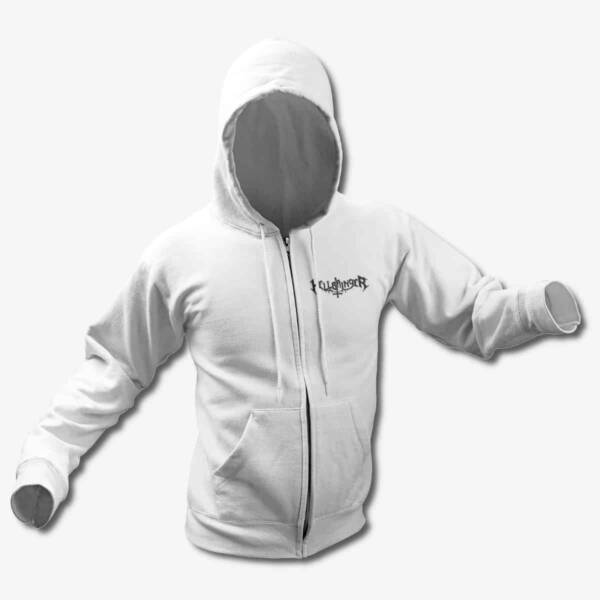 Hellbringer Zip Up Hoodie, Hellbringer Band Logo White Zip Hoodie, Thrash Metal Merchandise