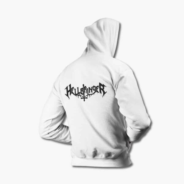 Hellbringer Zip Up Hoodie, Hellbringer Band Logo White Zip Hoodie, Thrash Metal Merchandise