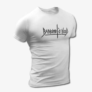 Baphomets Blood T-Shirt, Baphomet's Blood Logo White Tee Shirt, Speed Metal Merchandise