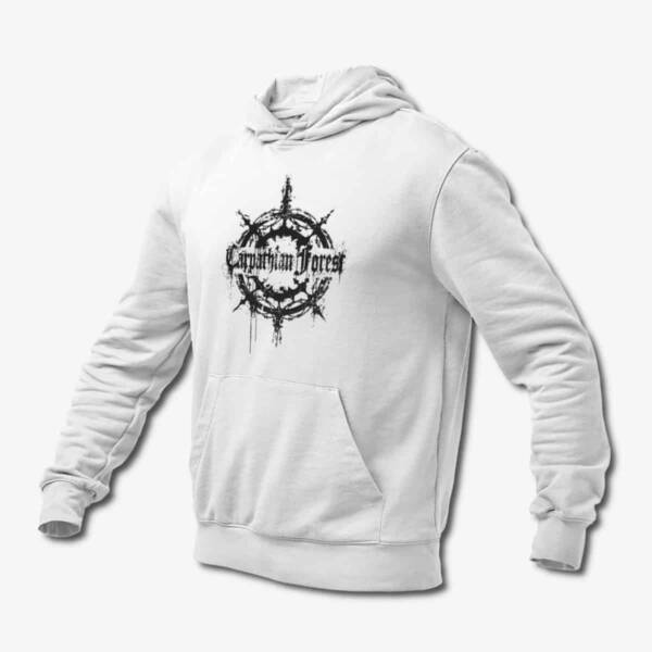 Carpathian Forest Hoodie, Carpathian Forest Logo White Hoodie, Black Metal Merchandise