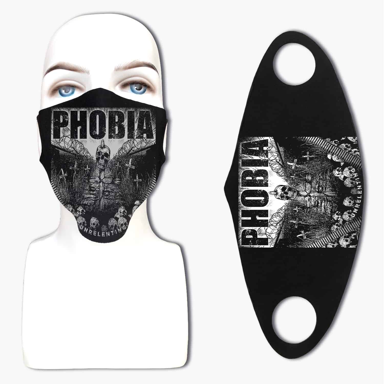 Phobia Face Mask, Phobia Unrelenting Face Mask Metal Band TShirt