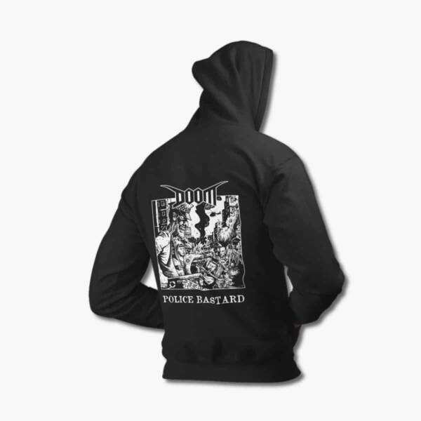 Doom Zip Hoodie, Doom Police Bastard Black Zipper Hoodie, Grindcore Merchandise