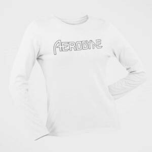Aerodyne Logo White Long Sleeve T-Shirt, Heavy Metal