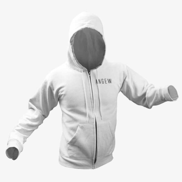 Angew Zip Hoodie, Angew Logo White Zipper Hoodie
