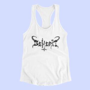 Beherit Tank Top, Beherit Band Logo White Tank Top Shirt, Black Metal Merchandise