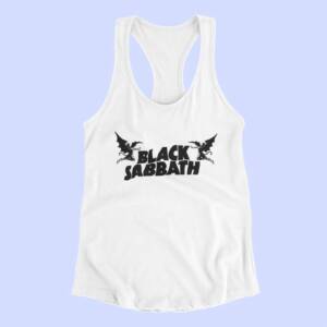 Black Sabbath Tank Top, Black Sabbath Band Logo White Tank Top Shirt