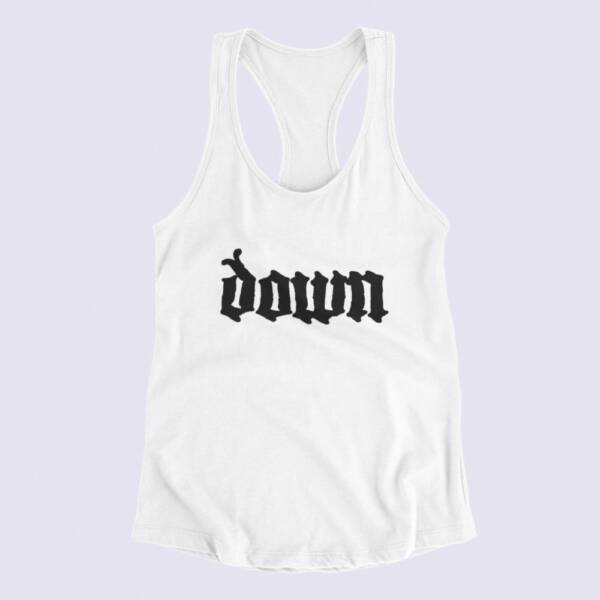 Down Tank Top, Down Band Logo White Tank Top Shirt